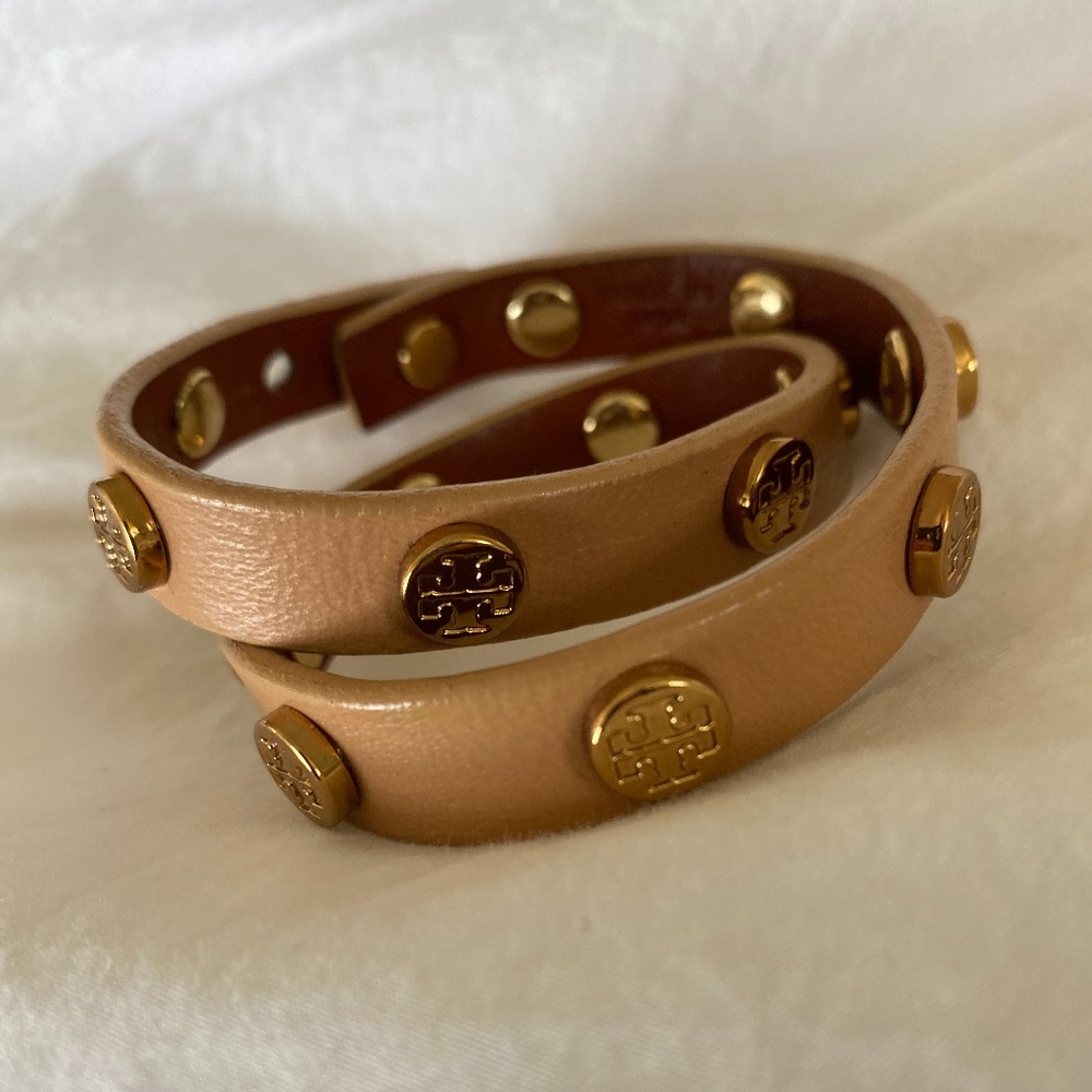 Tory Burch Leather Logo Double Wrap Bracelet
